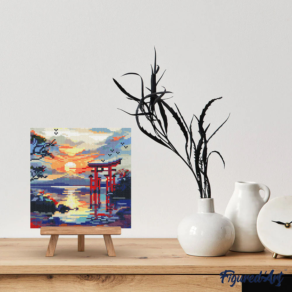 Mini Diamond Painting 25x25cm - Torii Gate at Sunset Rolled canvas