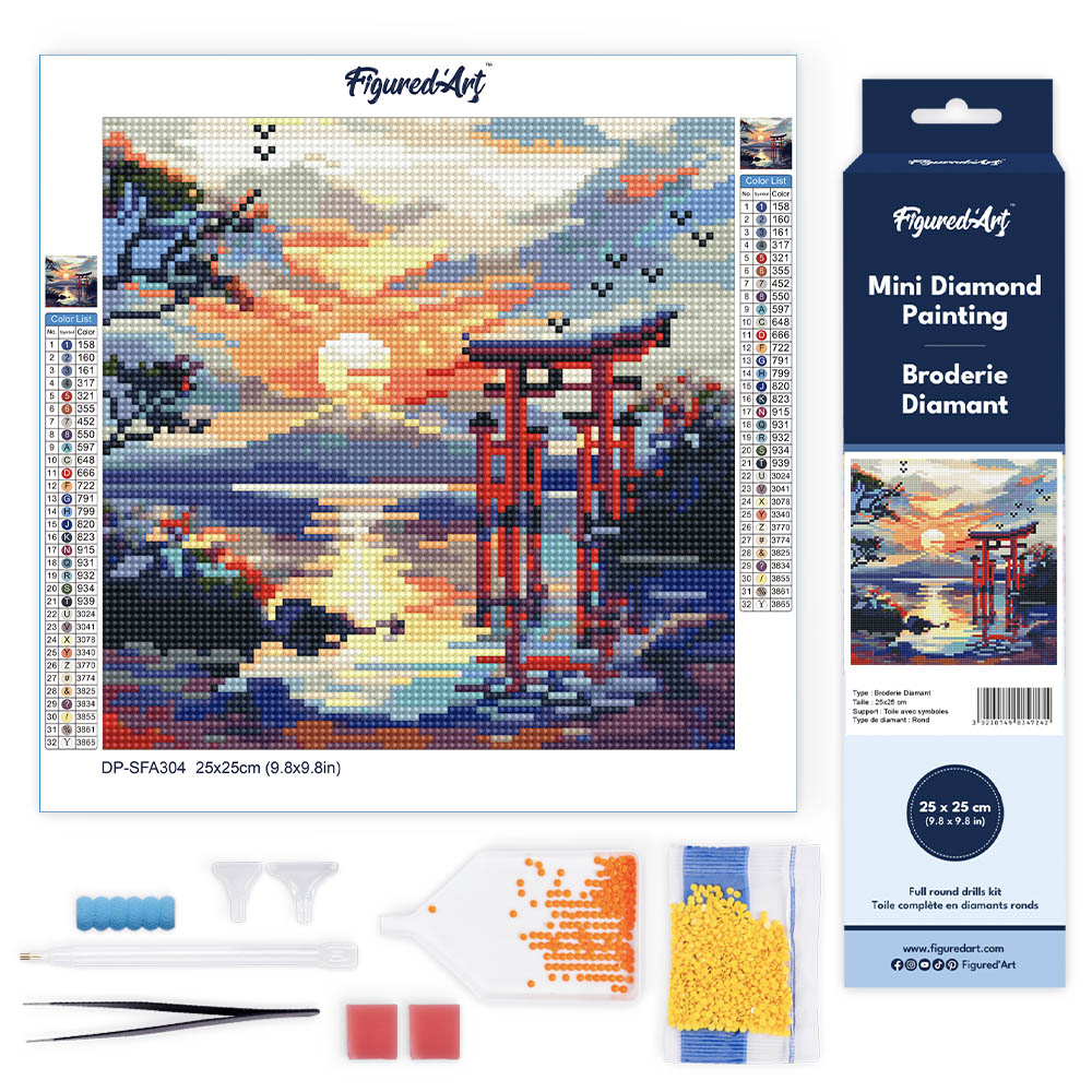 Mini Diamond Painting 25x25cm - Torii Gate at Sunset Figured'Art UK