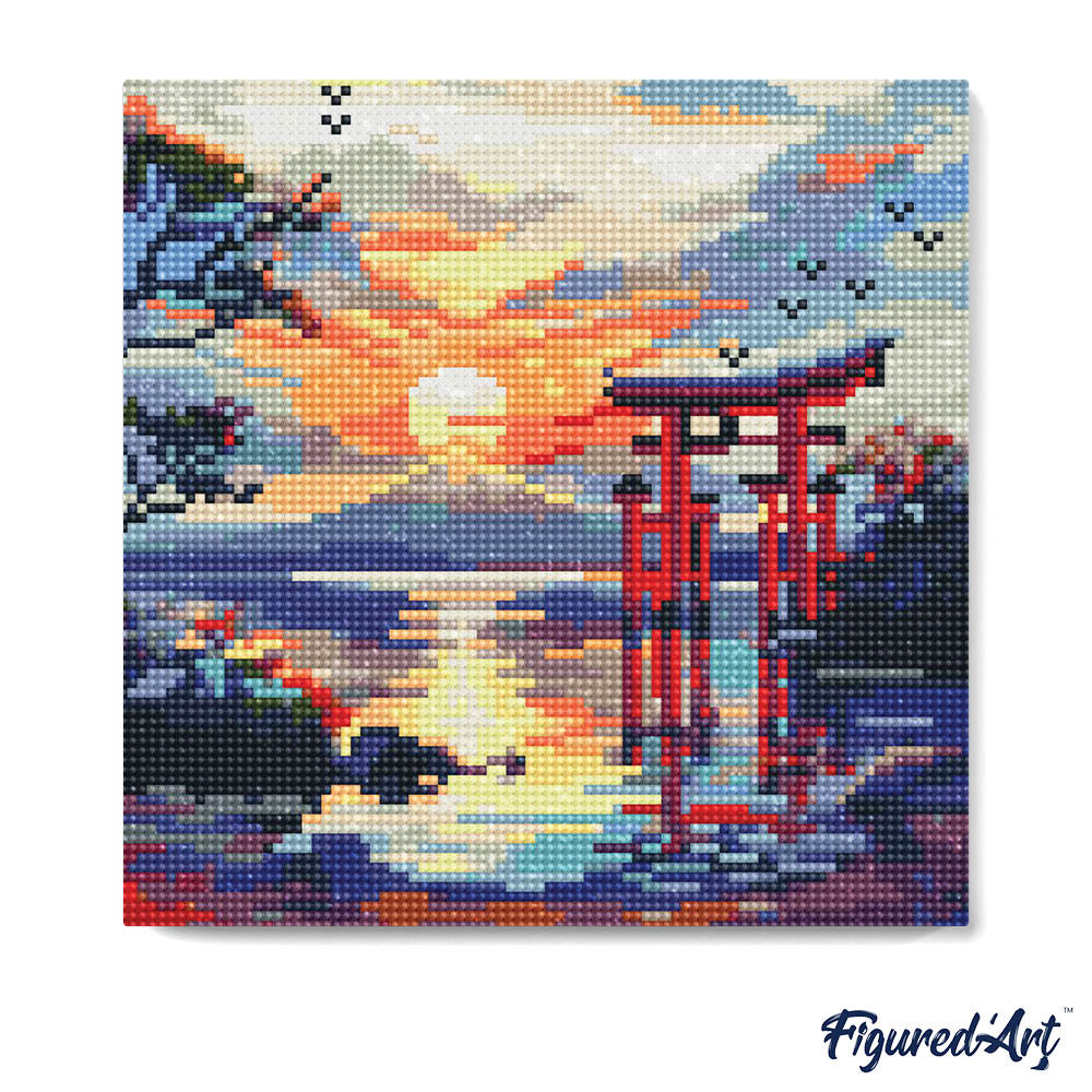 Mini Diamond Painting 25x25cm - Torii Gate at Sunset Rolled canvas