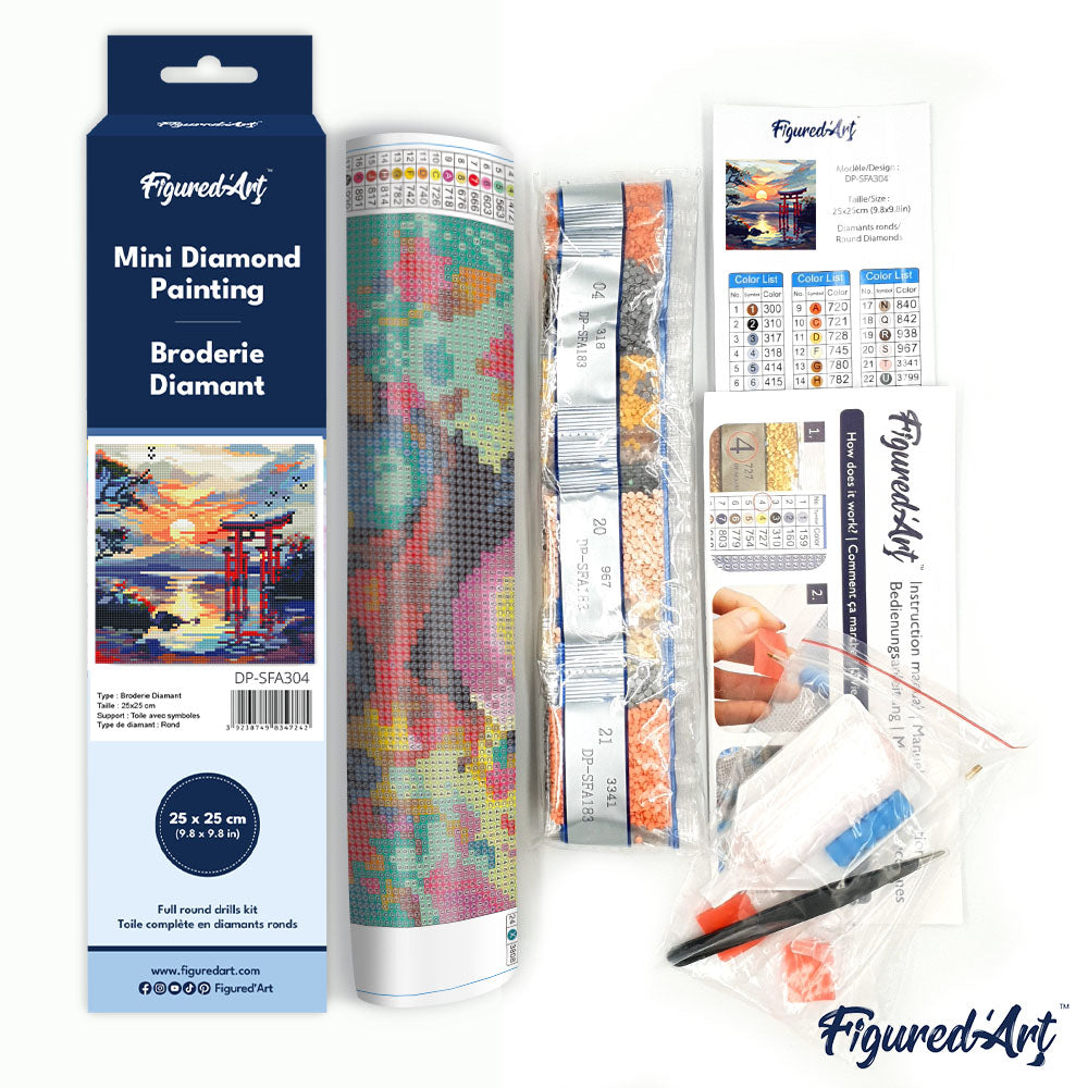 Mini Diamond Painting 25x25cm - Torii Gate at Sunset Rolled canvas