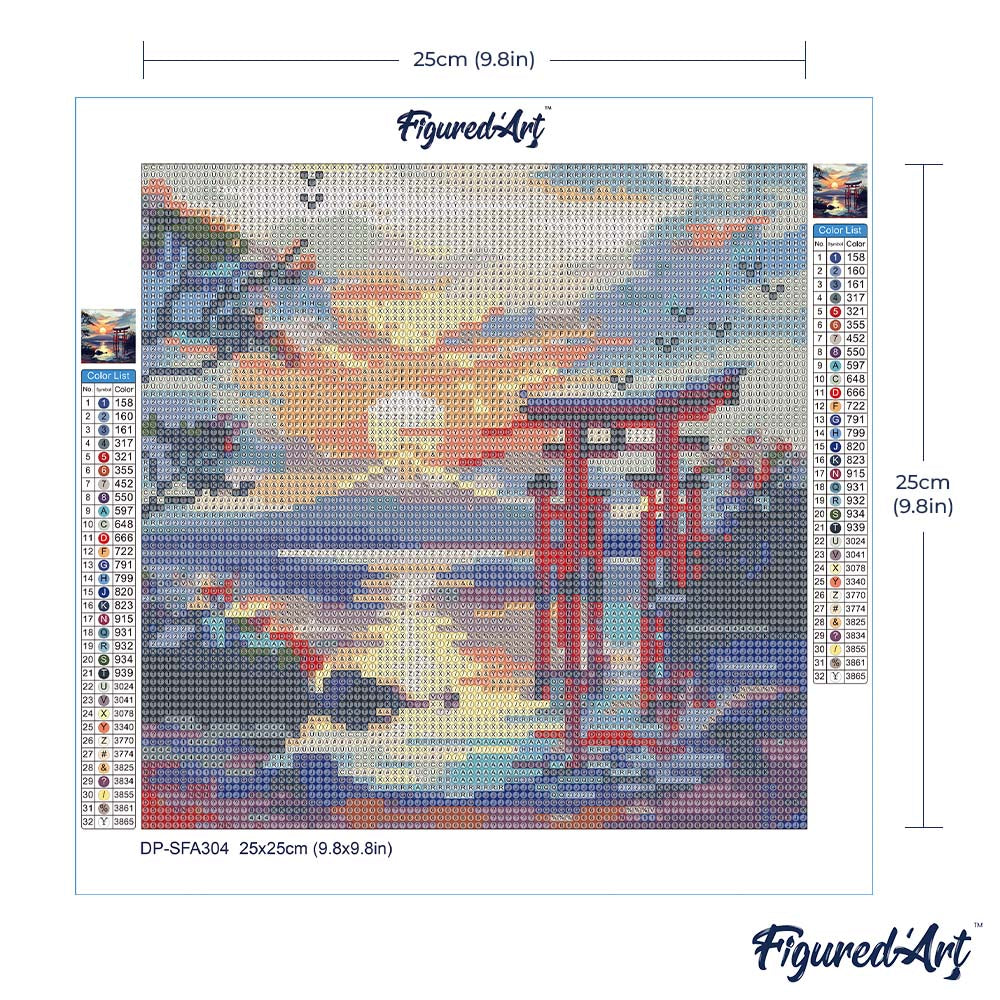 Mini Diamond Painting 25x25cm - Torii Gate at Sunset Rolled canvas