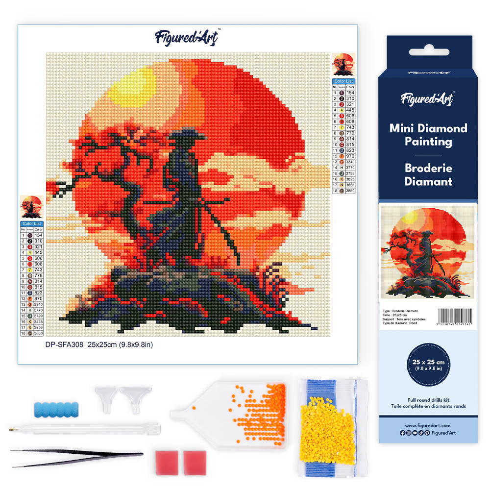 Mini Diamond Painting 25x25cm - Samurai at Sunset Figured'Art UK