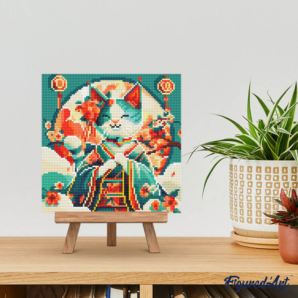 Mini Diamond Painting 25x25cm - Japanese Princess Cat - Framed canvas