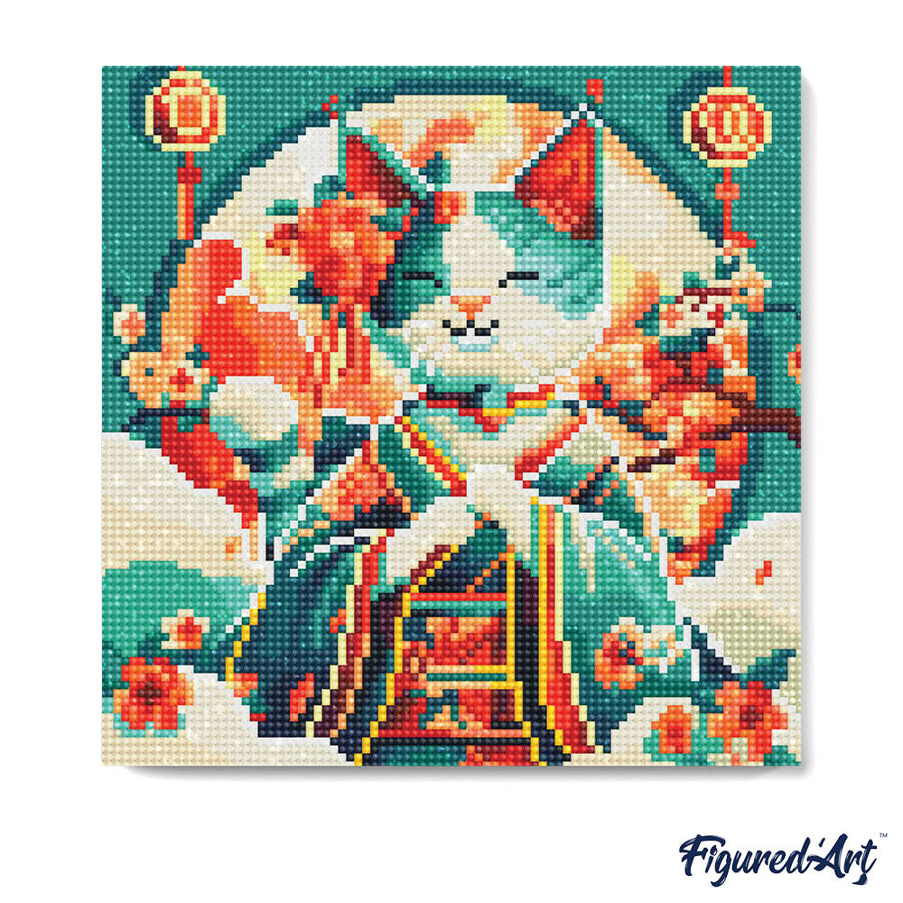 Mini Diamond Painting 25x25cm - Japanese Princess Cat - Framed canvas