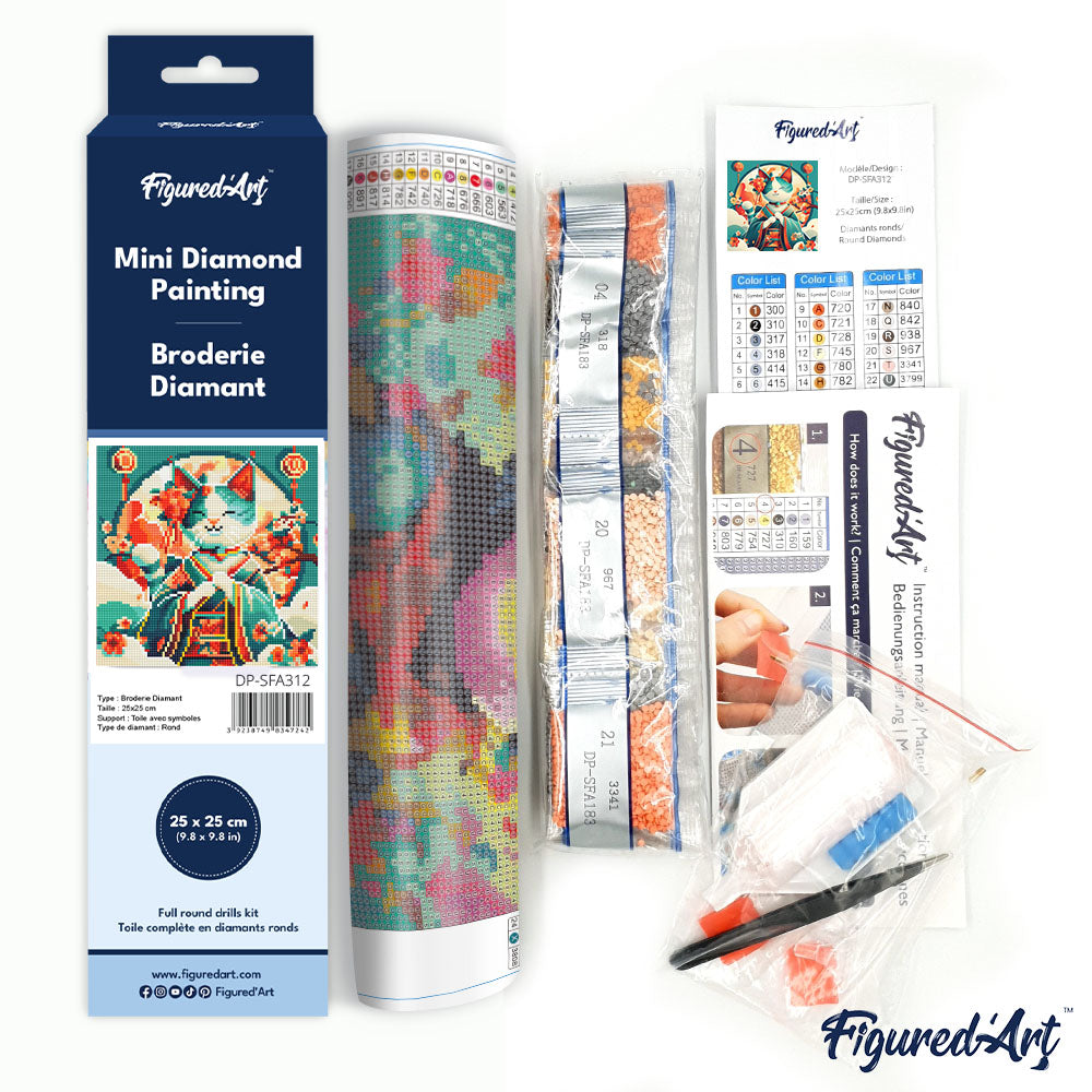 Mini Diamond Painting 25x25cm - Japanese Princess Cat Rolled canvas