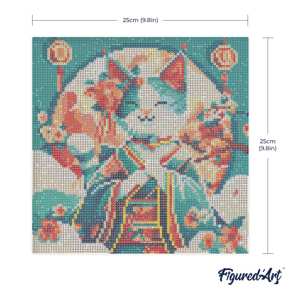 Mini Diamond Painting 25x25cm - Japanese Princess Cat - Framed canvas