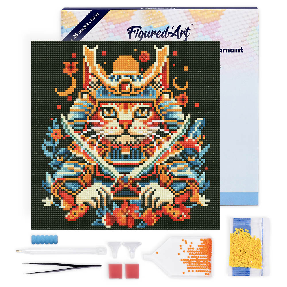 Mini Diamond Painting 25x25cm - Samurai Cat Figured'Art UK