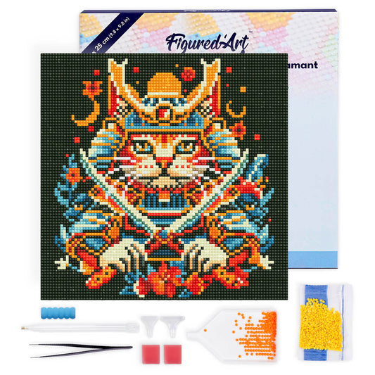 Mini Diamond Painting 25x25cm - Samurai Cat Figured'Art UK