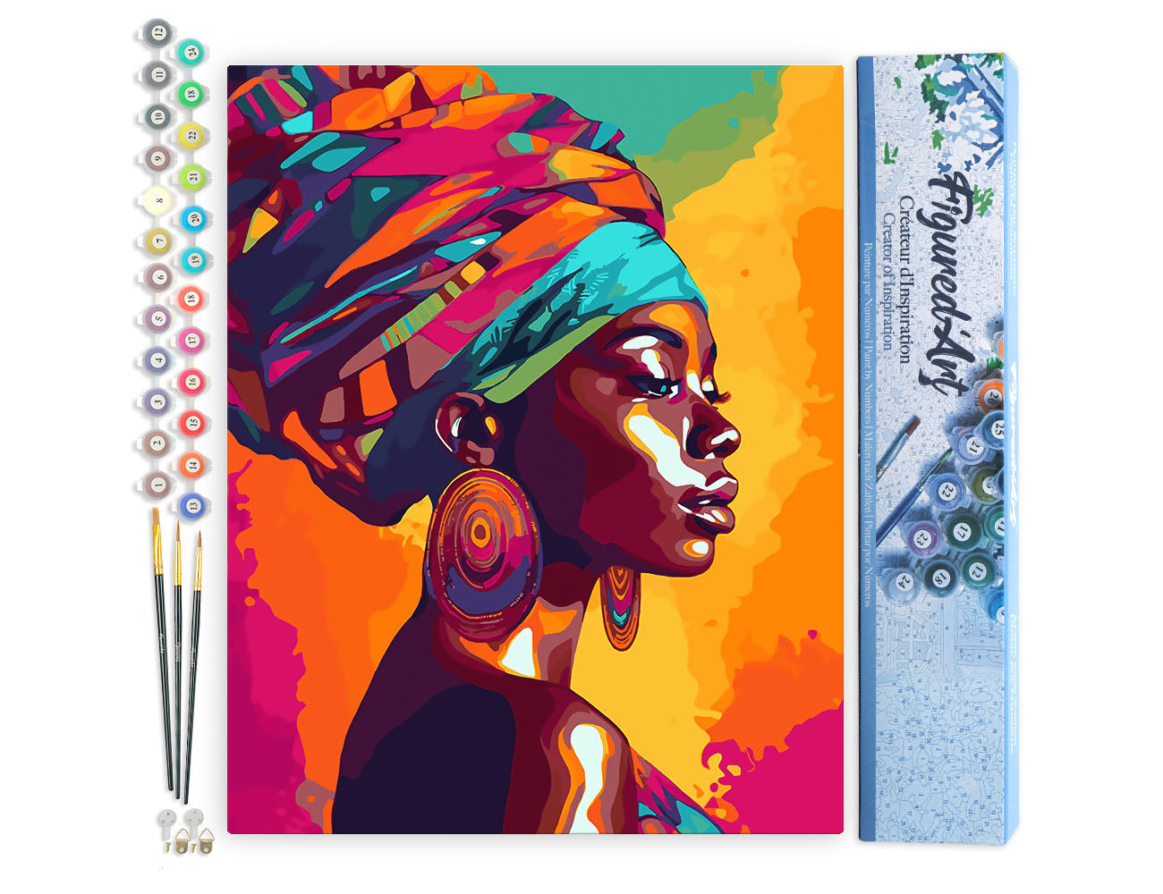 Paint by numbers kit for adults Vivid African Lady Figured'Art UK