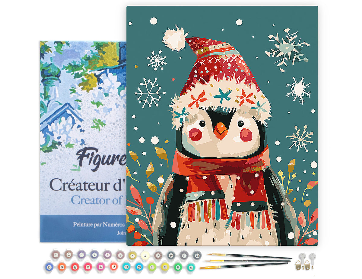 Paint by numbers kit for adults Little Christmas Penguin Figured'Art UK