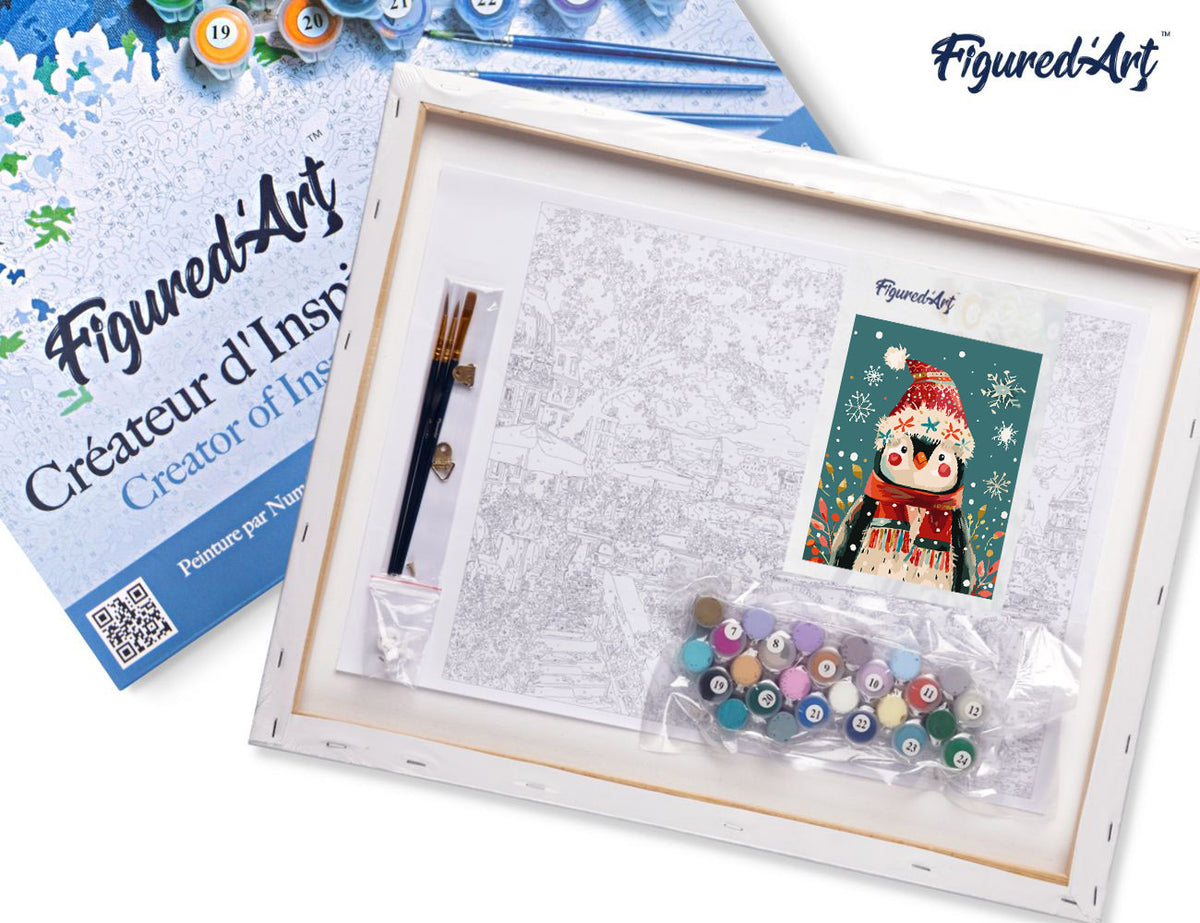 Paint by numbers Little Christmas Penguin - Framed canvas