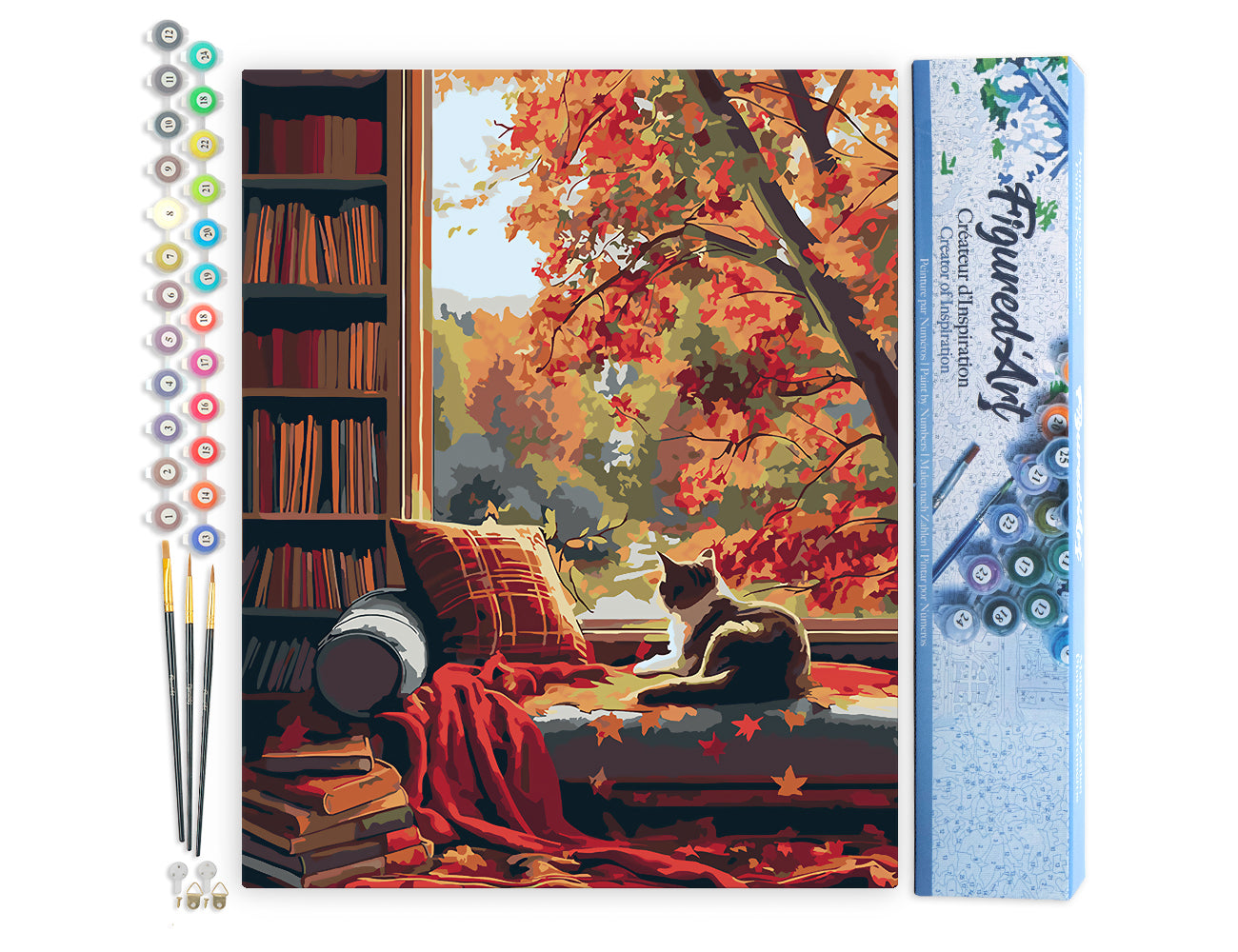 Paint by numbers kit for adults Cat's Autumn View Figured'Art UK