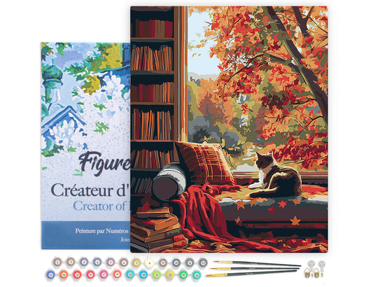 Paint by numbers kit for adults Cat's Autumn View Figured'Art UK
