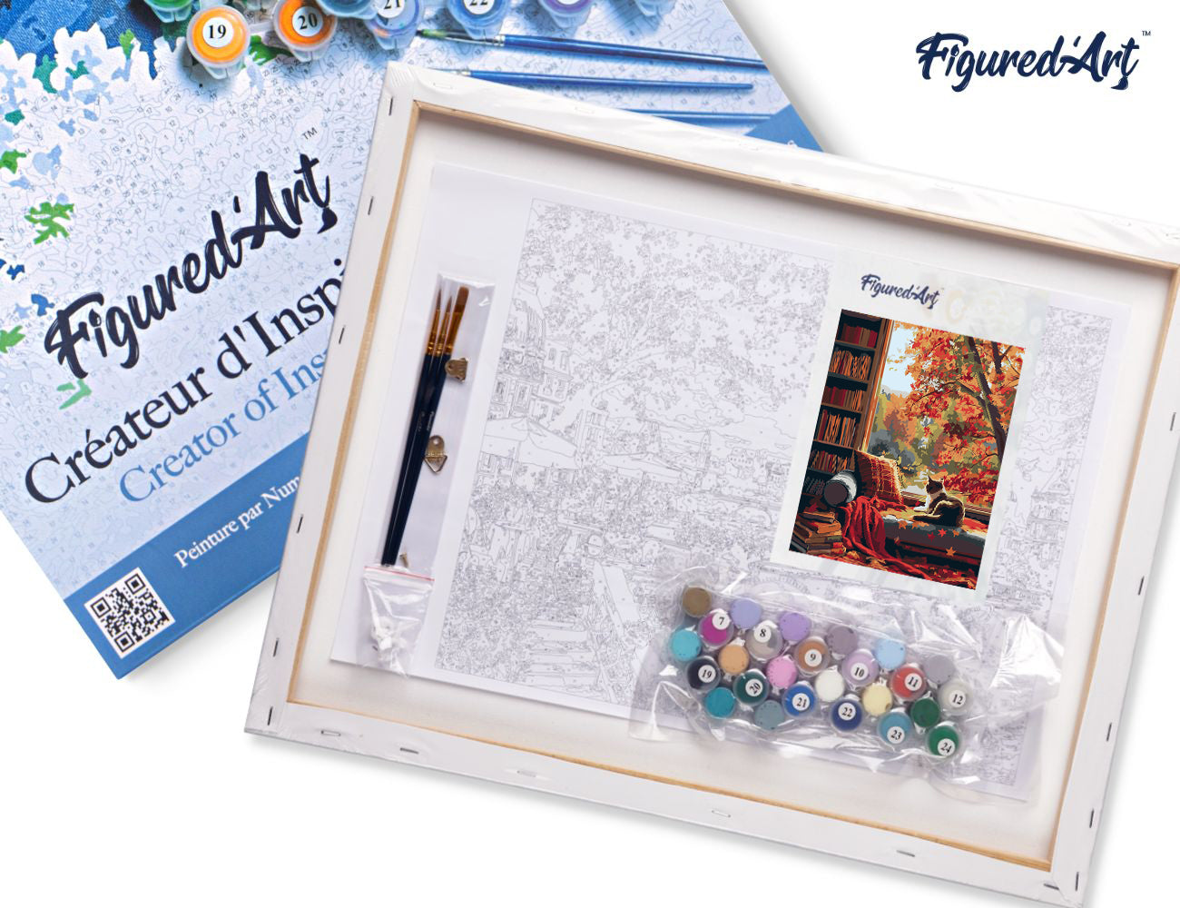 Paint by numbers Cat's Autumn View - Framed canvas