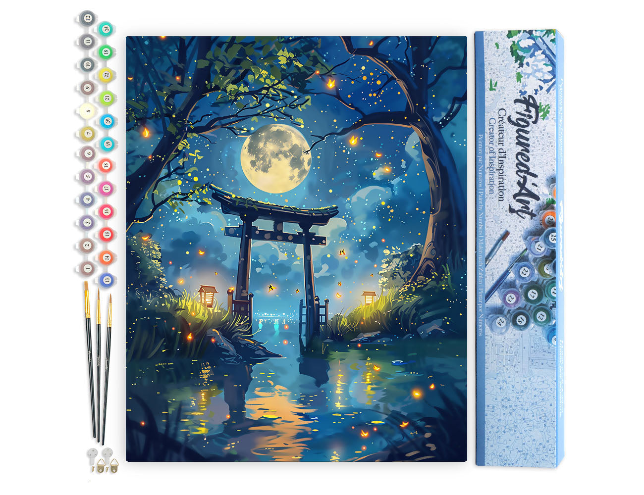 Paint by numbers kit for adults Moonlit Torii and Fireflies Figured'Art UK