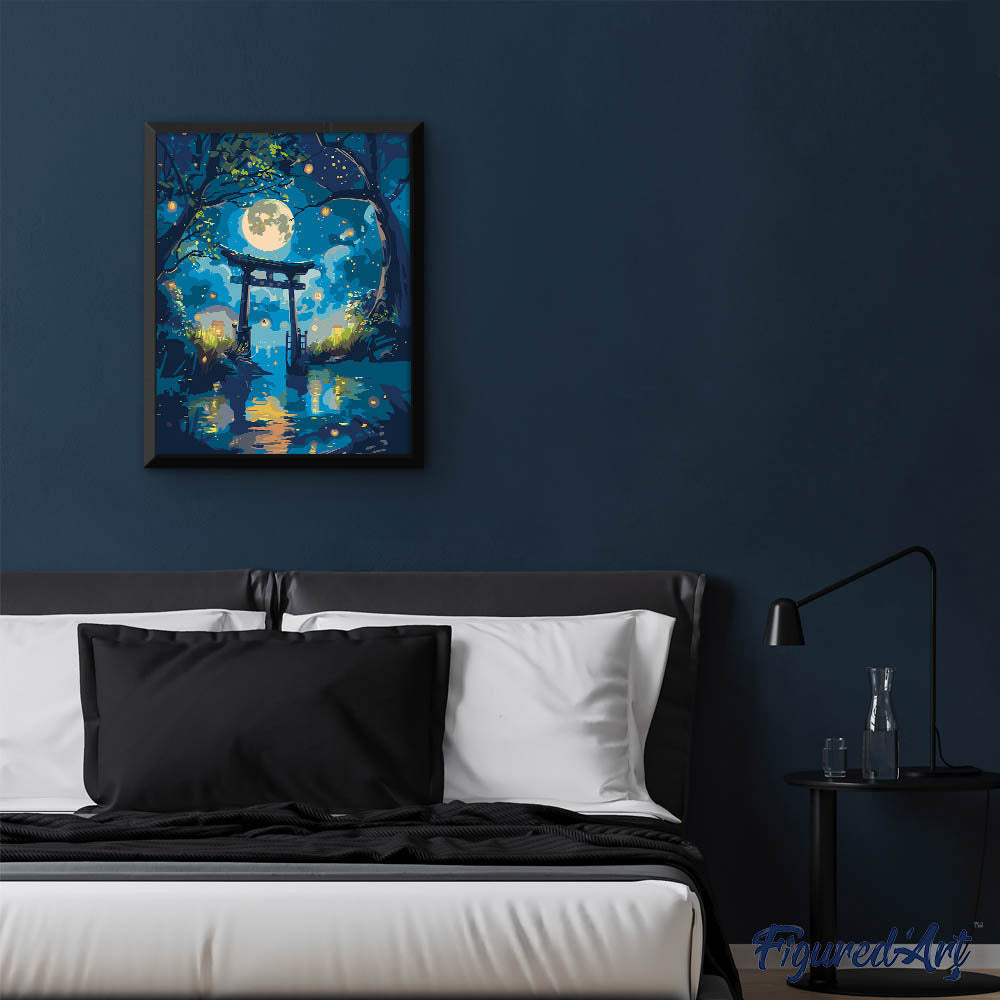 Paint by numbers Moonlit Torii and Fireflies - Rolled canvas
