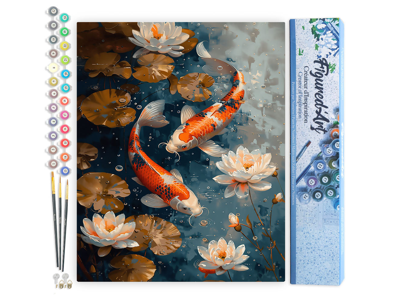 Paint by numbers kit for adults Vintage Koi Carp and Flowers Figured'Art UK