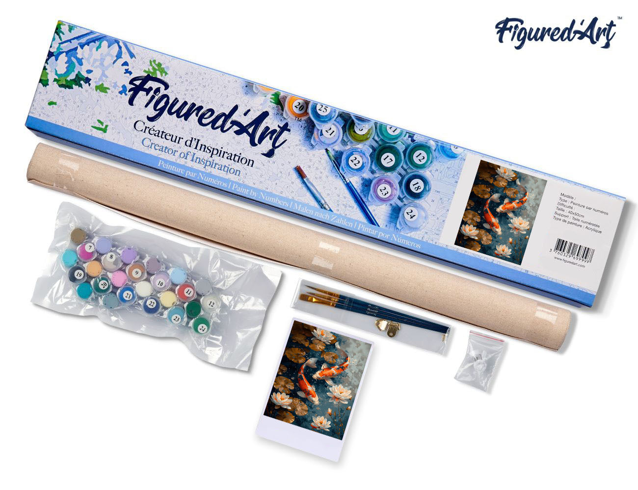 Paint by numbers Vintage Koi Carp and Flowers - Rolled canvas