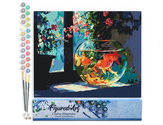 Paint by numbers kit for adults Sunlit Fishbowl Figured'Art UK