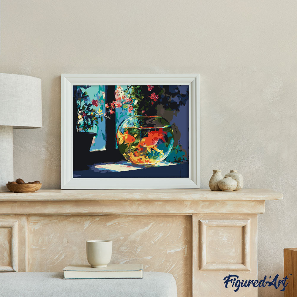 Paint by numbers Sunlit Fishbowl - Framed canvas
