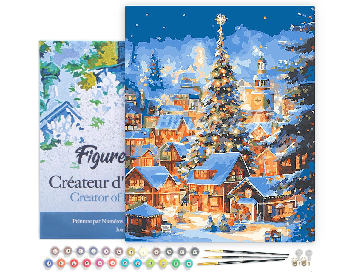 Paint by numbers kit for adults Sparkling Christmas Village Figured'Art UK
