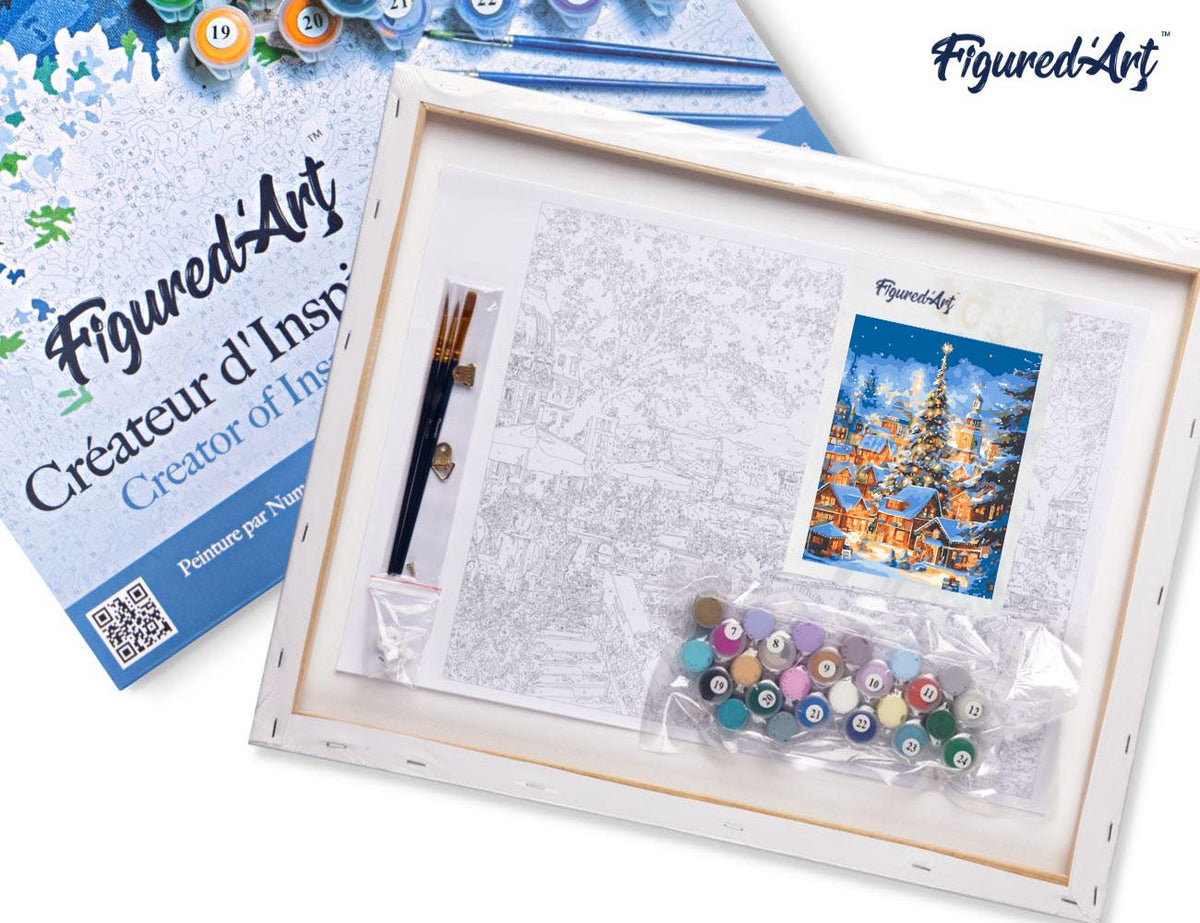 Paint by numbers Sparkling Christmas Village - Framed canvas