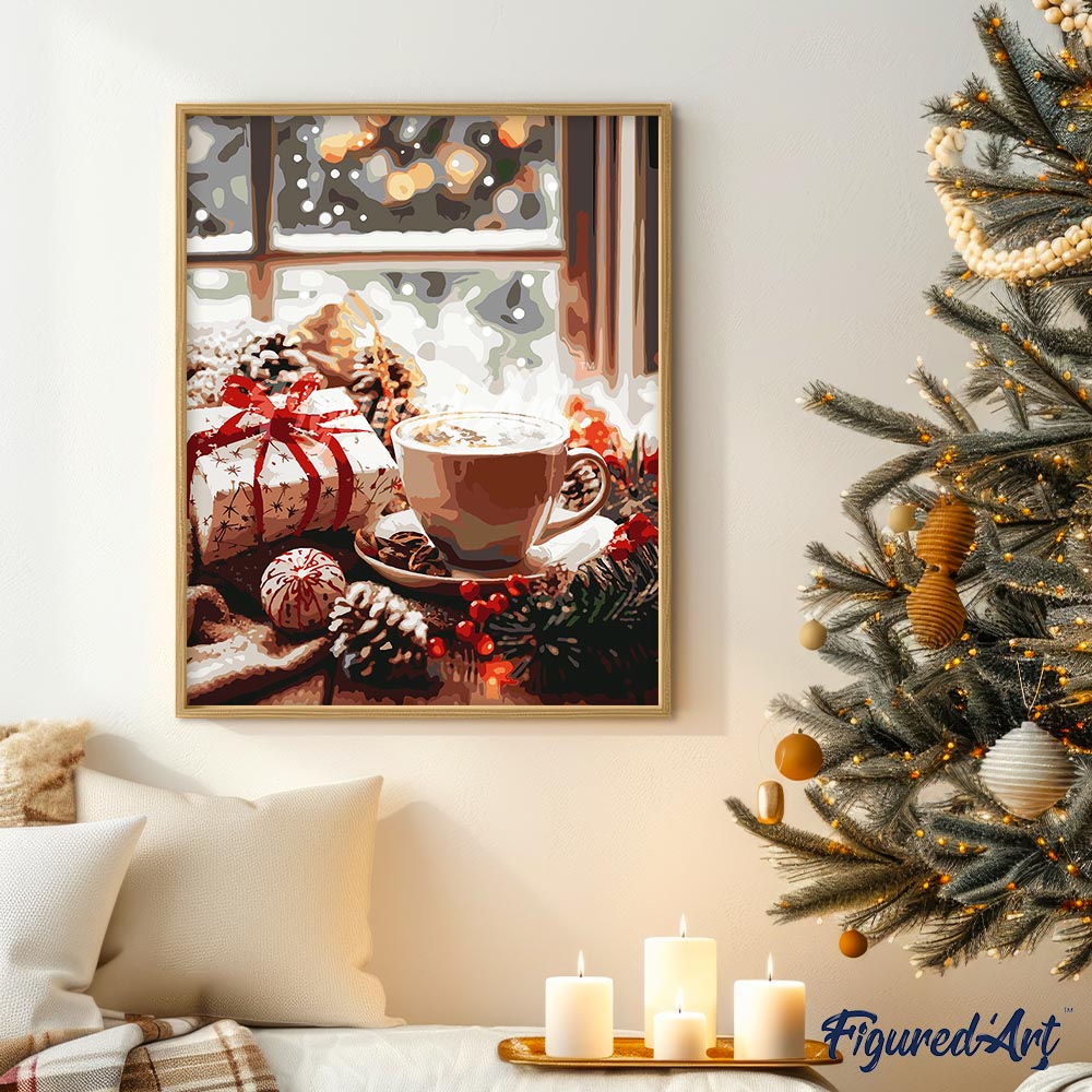Paint by numbers Holiday Coffee Time - Framed canvas