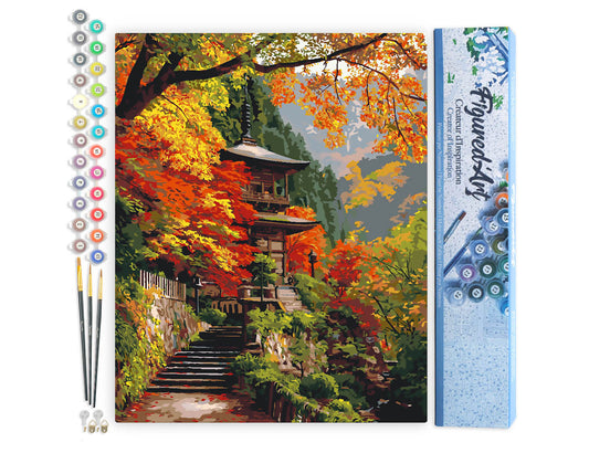 Paint by numbers Japanese Pagoda in Autumn - Rolled canvas
