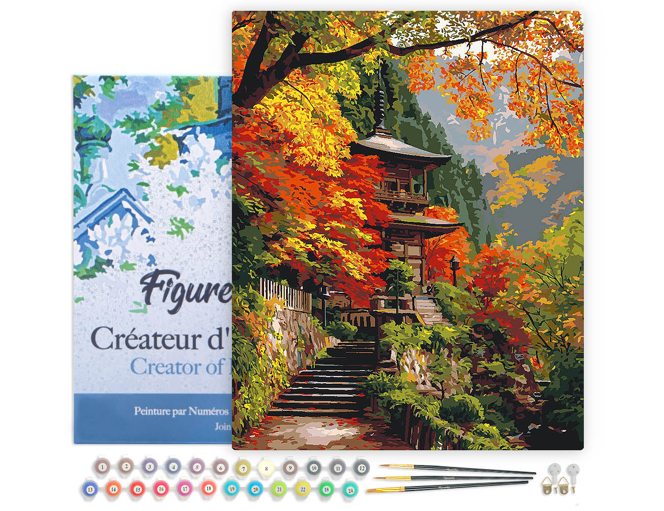 Paint by numbers Japanese Pagoda in Autumn - Framed canvas