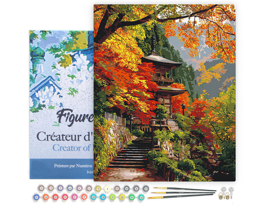 Paint by numbers Japanese Pagoda in Autumn - Framed canvas