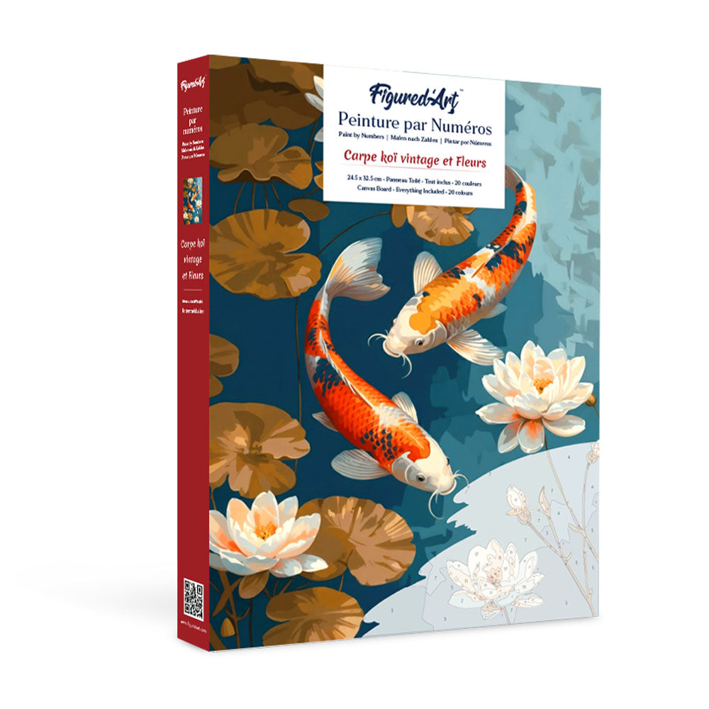 Paint by numbers kit for adults Gift Box Paint by numbers -Vintage Koi Carp and Flowers Figured'Art UK
