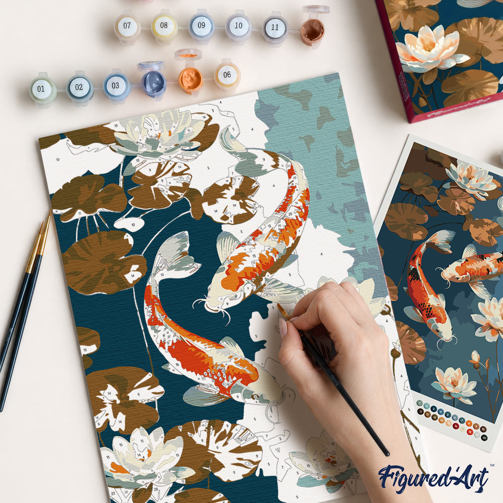 [PRE-ORDER] Gift Box Paint by Numbers - Vintage Koi Carp and Flowers