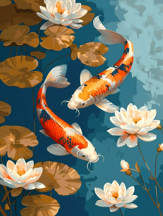 [PRE-ORDER] Gift Box Paint by Numbers - Vintage Koi Carp and Flowers