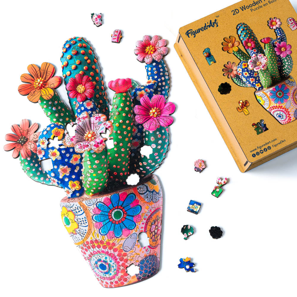 Wooden Puzzle - Flowering Cactus in Pot