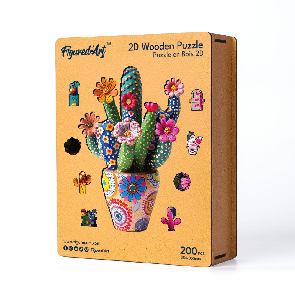 Wooden Puzzle - Flowering Cactus in Pot