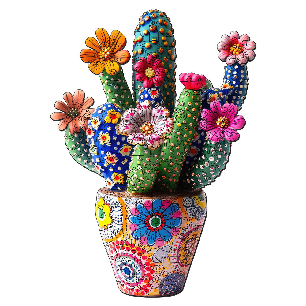 Wooden Puzzle - Flowering Cactus in Pot