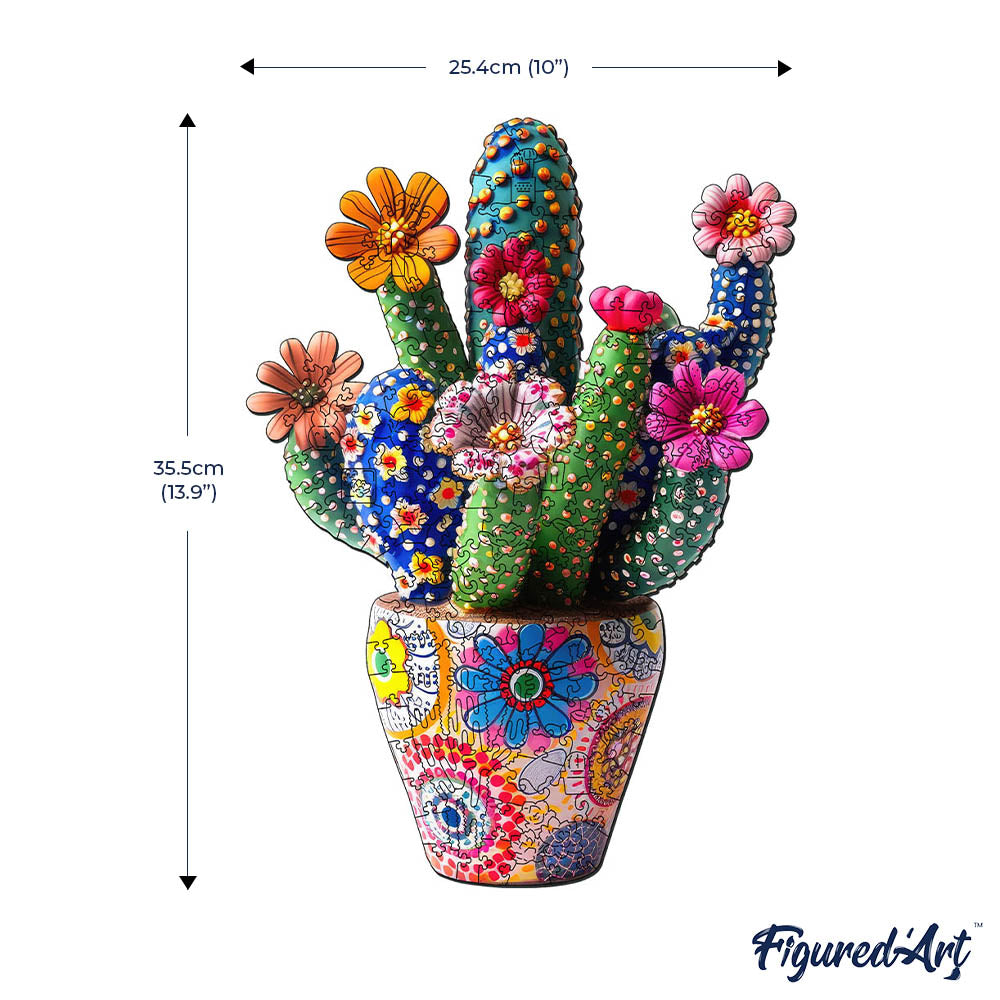 Wooden Puzzle - Flowering Cactus in Pot