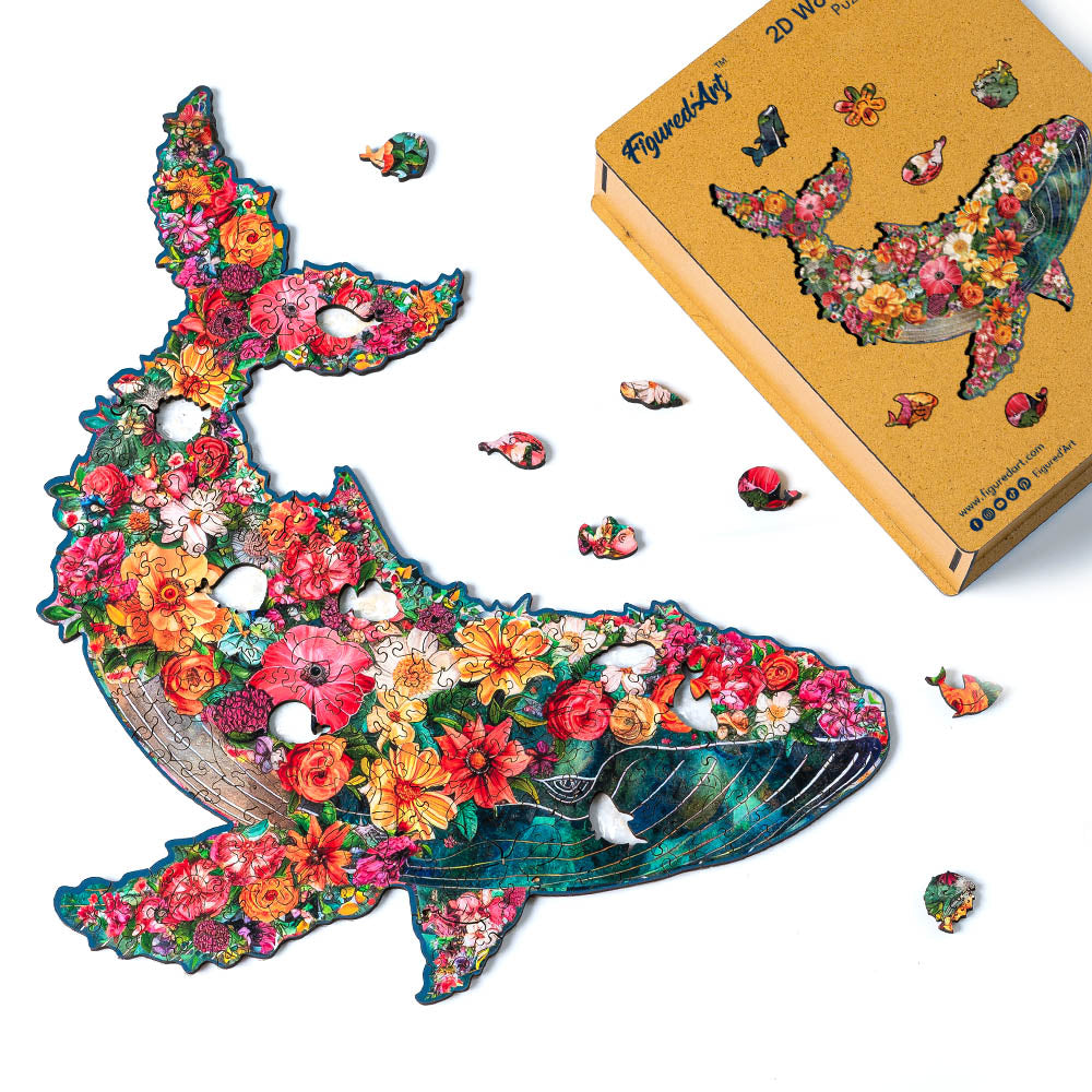 Wooden Puzzle - Floral Whale
