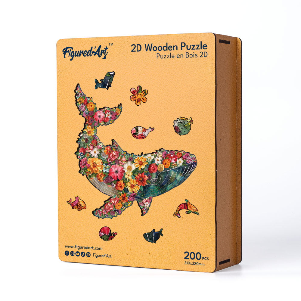 Wooden Puzzle - Floral Whale