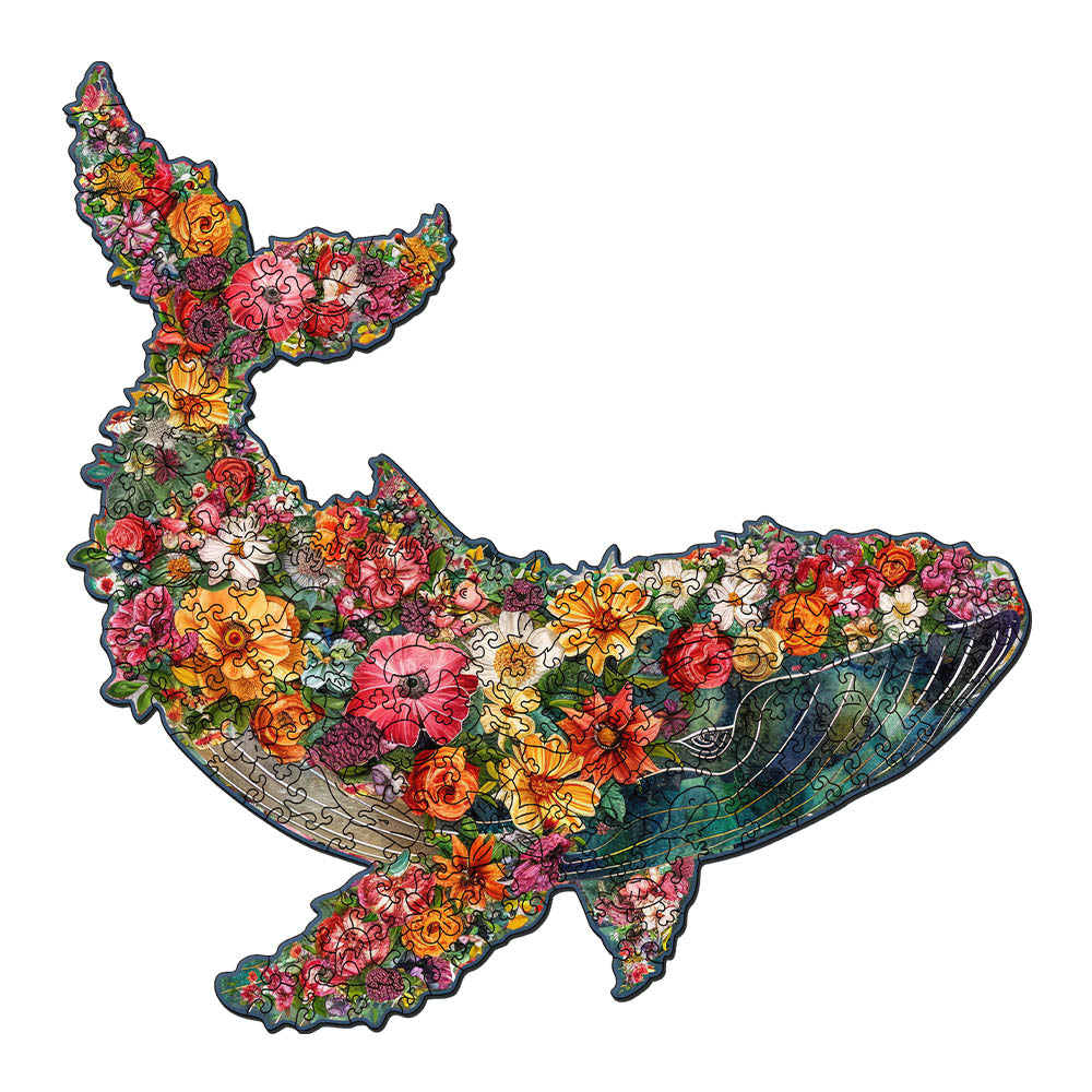 Wooden Puzzle - Floral Whale
