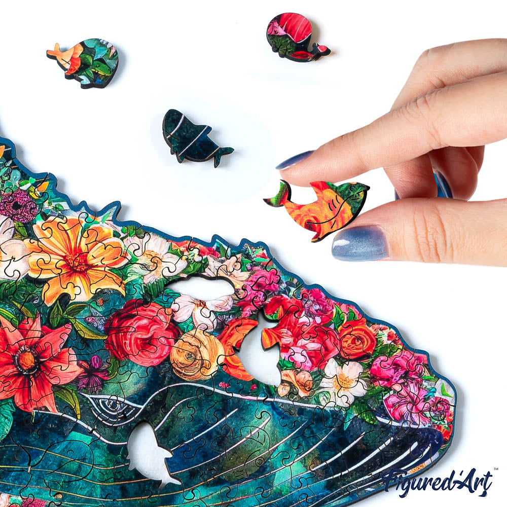 Wooden Puzzle - Floral Whale