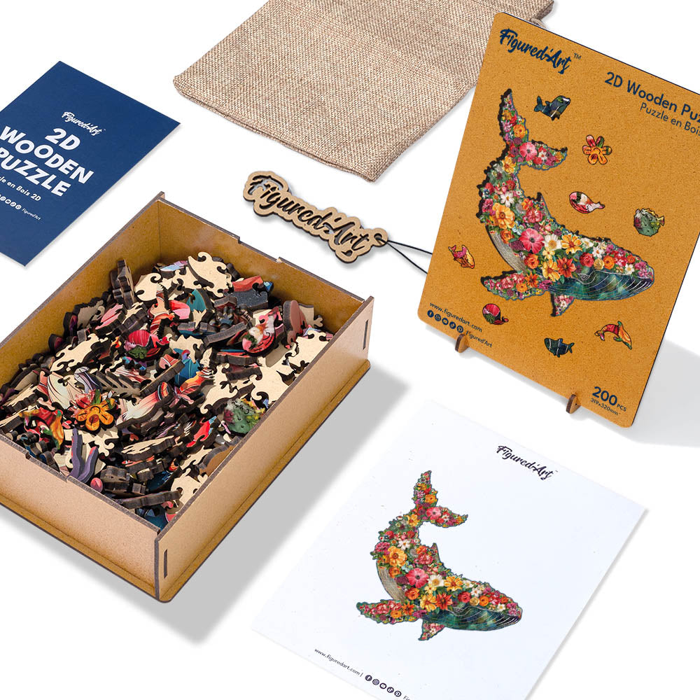 Wooden Puzzle - Floral Whale