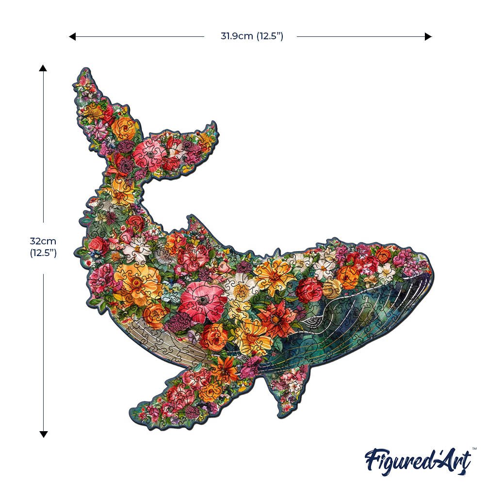 Wooden Puzzle - Floral Whale