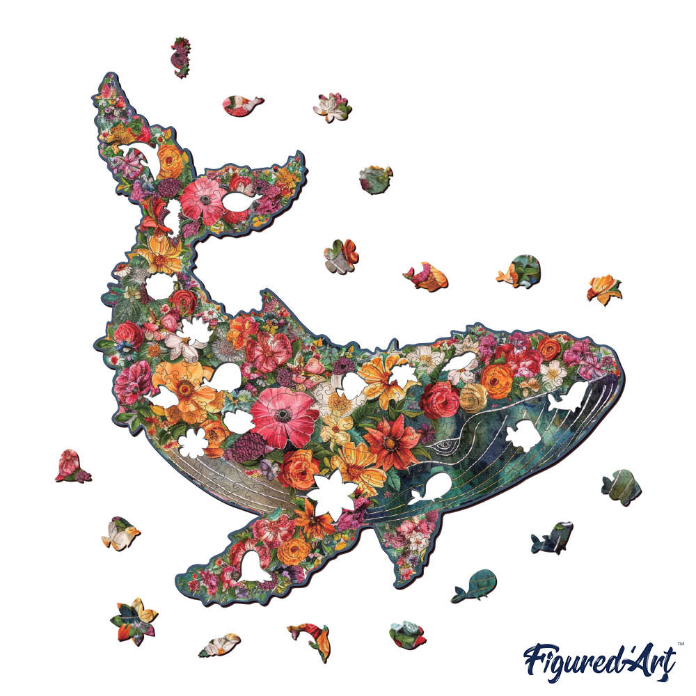 Wooden Puzzle - Floral Whale