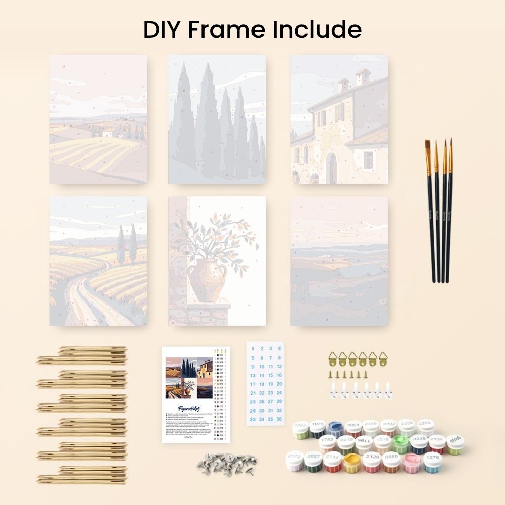 [PRE-ORDER] Mini Paint by Numbers 15x20cm Framed Canvas (6 pieces) - Classic Tuscany