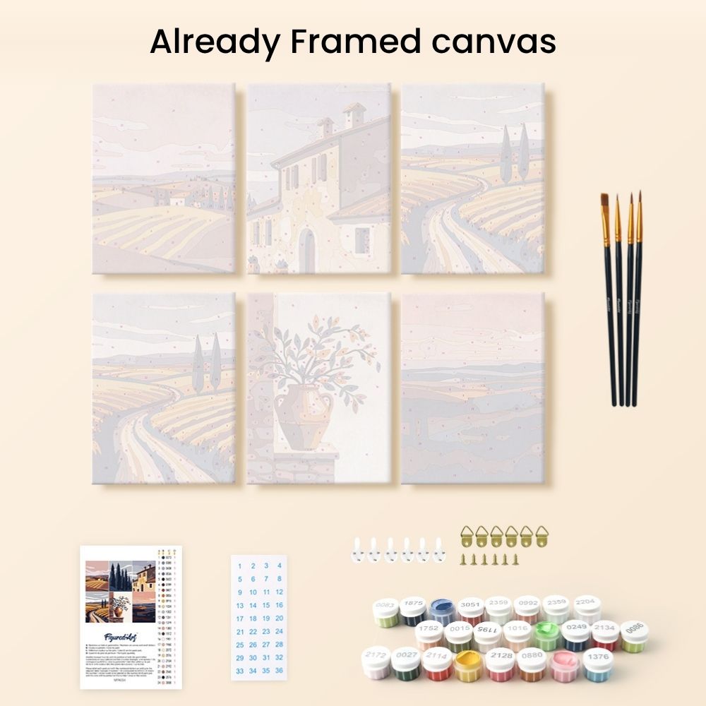 [PRE-ORDER] Mini Paint by Numbers 15x20cm Framed Canvas (6 pieces) - Classic Tuscany