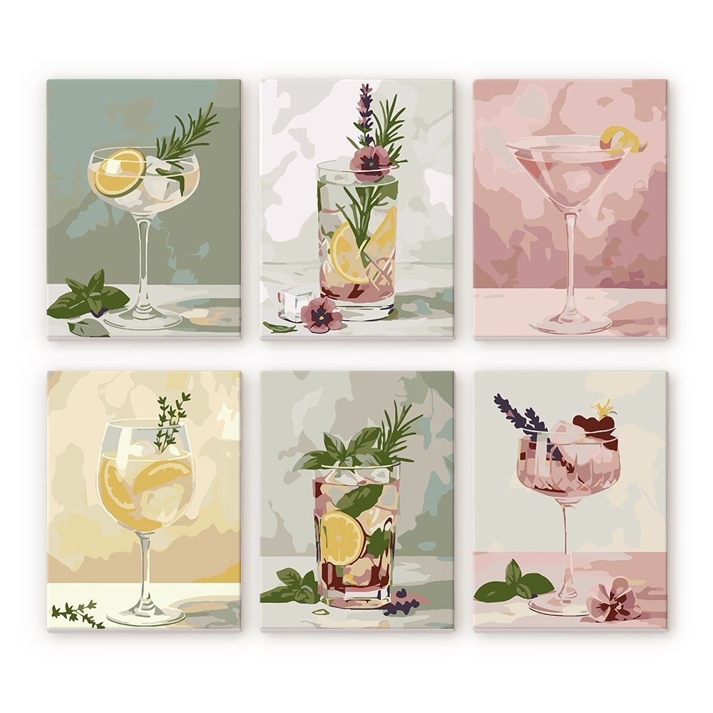 [PRE-ORDER] Mini Serie Paint by Numbers 15x20cm Framed Canvas (6 pieces) - Botanical Drinks