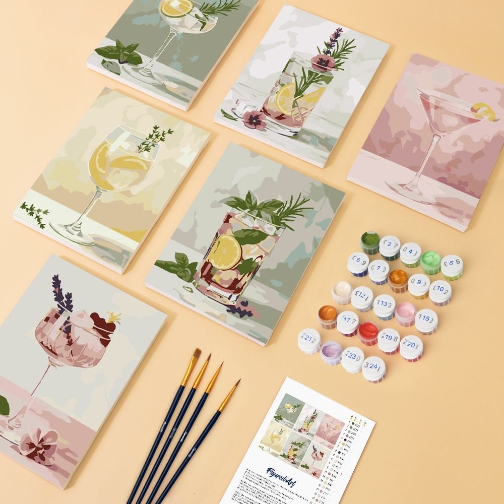 [PRE-ORDER] Mini Paint by Numbers 15x20cm (6 pieces) - Botanical Drinks