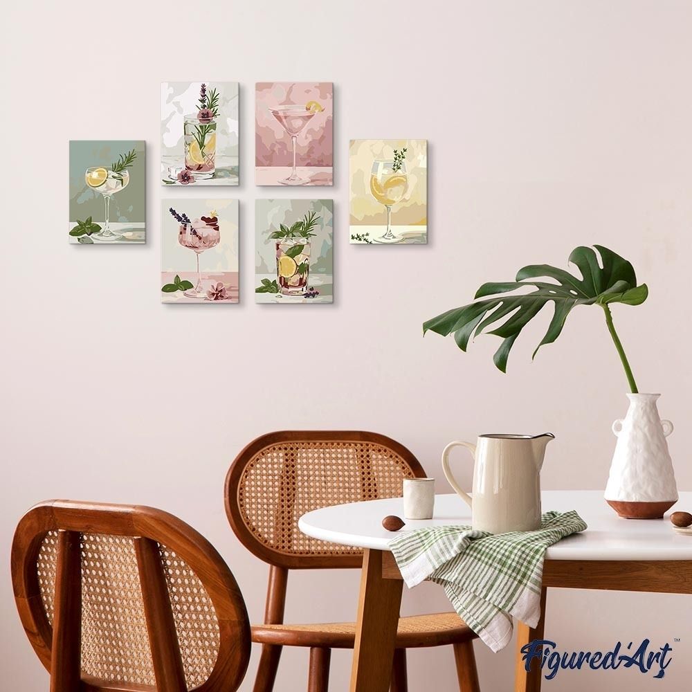 [PRE-ORDER] Mini Serie Paint by Numbers 15x20cm Framed Canvas (6 pieces) - Botanical Drinks