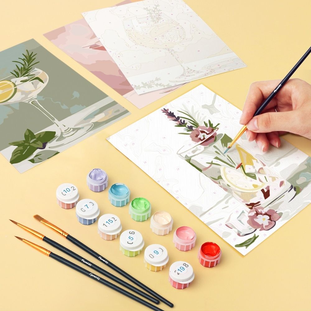 [PRE-ORDER] Mini Paint by Numbers 15x20cm Framed Canvas (6 pieces) - Botanical Drinks